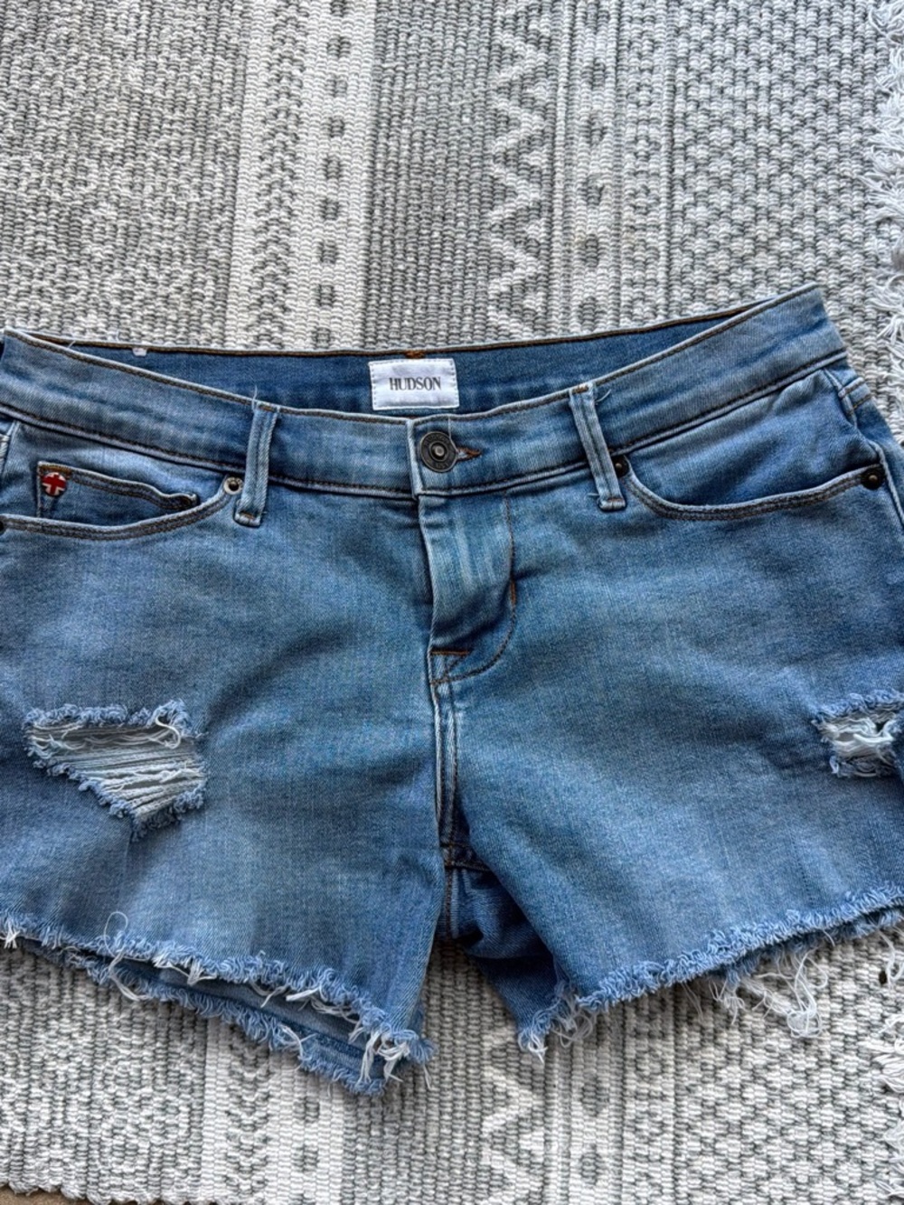 Hudson Jeans | Amber Shorts Frayed Distressed Denim Shorts - Blue